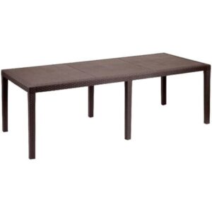 Tavolo da esterno, Ripiano rettangolare allungabile da pranzo, Tavolo da giardino estensibile effetto rattan, 100% Made in Italy, 150/220x90h72 cm, Marrone