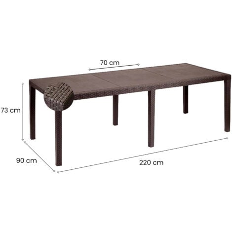 Tavolo da esterno, Ripiano rettangolare allungabile da pranzo, Tavolo da giardino estensibile effetto rattan, 100% Made in Italy, 150/220x90h72 cm, Marrone