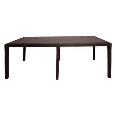 Tavolo da esterno, Ripiano rettangolare allungabile da pranzo, Tavolo da giardino estensibile effetto rattan, 100% Made in Italy, 150/220x90h72 cm, Marrone