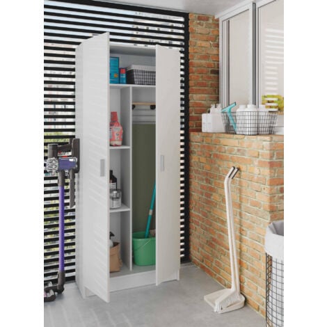 Armadio multiuso, Mobile portascope a 2 ante, Scarpiera con ripiani, Guardaroba portascope, cm73x37h180, Bianco