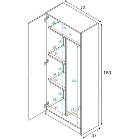 Armadio multiuso, Mobile portascope a 2 ante, Scarpiera con ripiani, Guardaroba portascope, cm73x37h180, Bianco