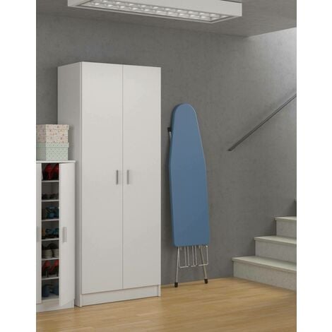 Armadio multiuso, Mobile portascope a 2 ante, Scarpiera con ripiani, Guardaroba portascope, cm73x37h180, Bianco