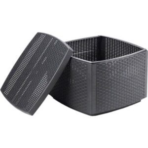 Dmora – Tavolino da esterno Akane, Tavolino contenitore multiuso, Ripiano basso effetto rattan, 100% Made in Italy, 53x53h40 cm, Antracite