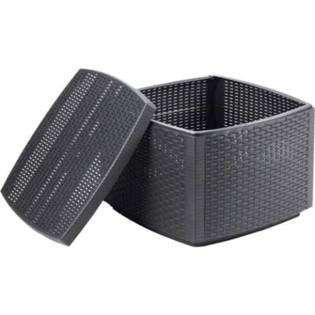 Dmora - Tavolino da esterno Akane, Tavolino contenitore multiuso, Ripiano basso effetto rattan, 100% Made in Italy, 53x53h40 cm, Antracite