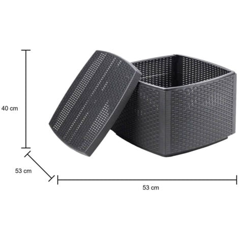 Dmora - Tavolino da esterno Akane, Tavolino contenitore multiuso, Ripiano basso effetto rattan, 100% Made in Italy, 53x53h40 cm, Antracite