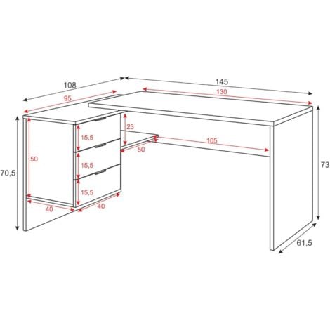 Dmora - Scrivania Agnello, Scrittoio multifunzione reversibile da ufficio con cassettiera, Tavolo da studio o ufficio porta PC ad angolo, 145x108h73 cm, Rovere e Bianco
