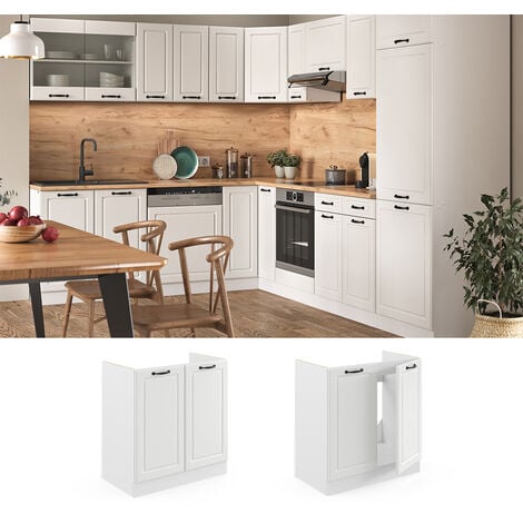 Mobile lavello cucina R-Line, Bianco casa di campagna, 80 cm senza piano di lavoro, Vicco