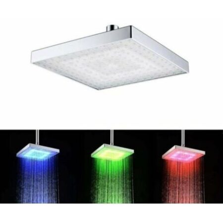 SOFFIONE DOCCIA QUADRATO MULTICOLOR 6 LED TRASPARENTE CROMOTERAPIA 14CM
