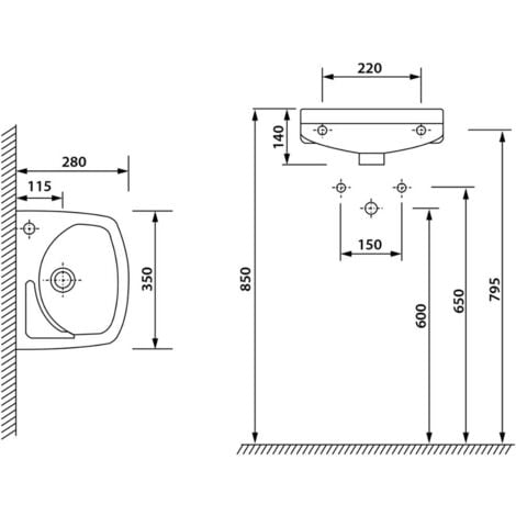 Siko Lavabo Siko con foro per rubinetto a destra, troppopieno, 35x28 cm, bianco (EUR913)