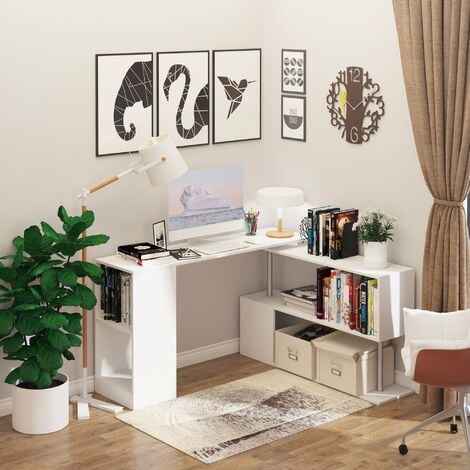 Scrivania Angolare da Ufficio Studio per Computer in Legno bianco 140x120x78,2 cm