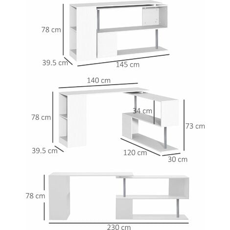 Scrivania Angolare da Ufficio Studio per Computer in Legno bianco 140x120x78,2 cm