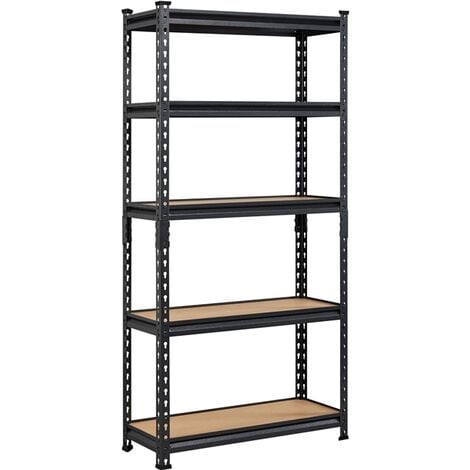 Yaheetech Scaffale/Scaffalatura Garage in Acciaio 153 x 75 x 30 cm a 5 Ripiani Regolabili da Magazzino Carico Massimo per Ripiano 175 KG Nero