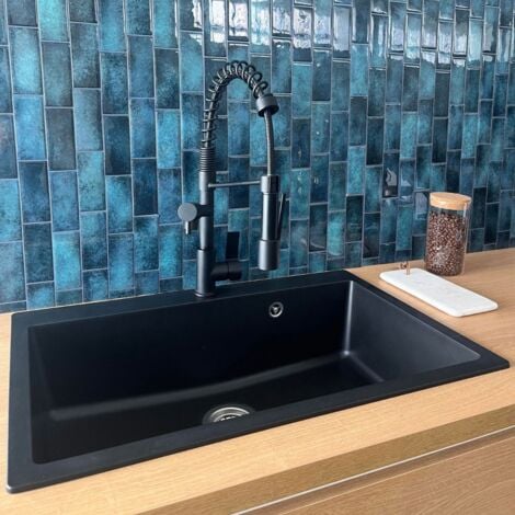 Essebagno Sierra lavello 1 sola vasca grande 76x50 in resina nera