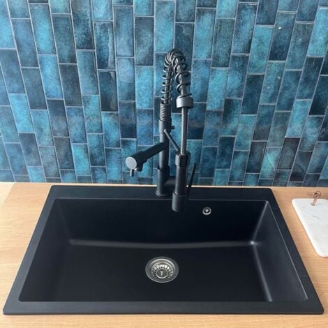 Essebagno Sierra lavello 1 sola vasca grande 76x50 in resina nera