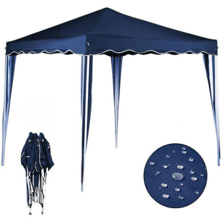 Gazebo 3x3 Pieghevole Blu Impermeabile Richiudibile Tendone Giardino Con Sacca