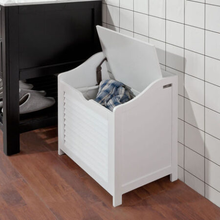 SoBuy Cesto portabiancheria con Sacco per Biancheria, Panca Contenitore, bianco, FSR40-W,IT
