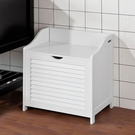 SoBuy  Cesto portabiancheria con Sacco per Biancheria, Panca Contenitore, bianco, FSR40-W,IT