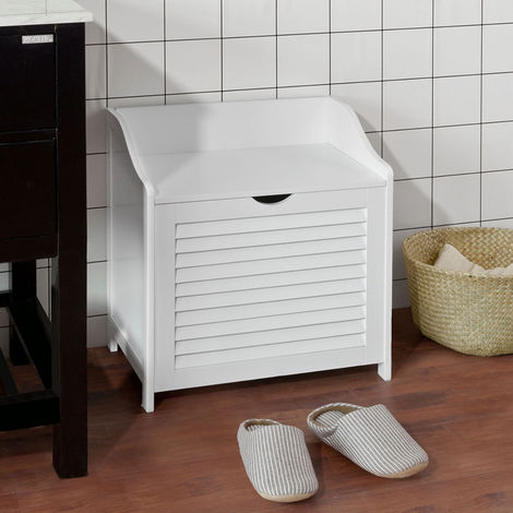 SoBuy  Cesto portabiancheria con Sacco per Biancheria, Panca Contenitore, bianco, FSR40-W,IT