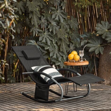 SoBuy Lettino Sdraio da Giardino a Dondolo - Sedia a Dondolo da Esterno in Textilene Nero con Telaio in Metallo, 150x63x87cm, Lettino Prendisole per Terrazza, Piscina, Patio, OGS28-SCH