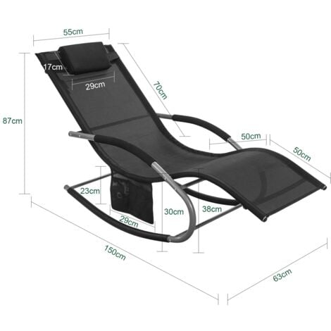 SoBuy Lettino Sdraio da Giardino a Dondolo - Sedia a Dondolo da Esterno in Textilene Nero con Telaio in Metallo, 150x63x87cm, Lettino Prendisole per Terrazza, Piscina, Patio, OGS28-SCH