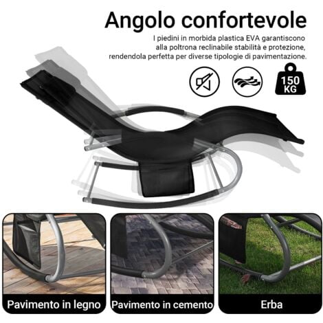 SoBuy Lettino Sdraio da Giardino a Dondolo - Sedia a Dondolo da Esterno in Textilene Nero con Telaio in Metallo, 150x63x87cm, Lettino Prendisole per Terrazza, Piscina, Patio, OGS28-SCH