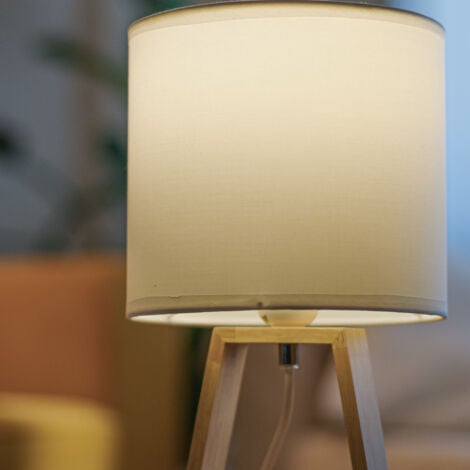 NUTS - (2 uds) Lámpara de Mesa de Estilo Nórdico. Para Mesita de Noche de Madera Natural y Textil de Color Blanco. E27