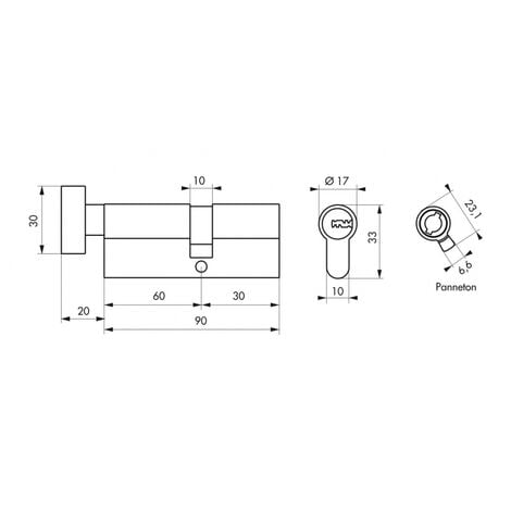Cilindro europeo per serratura a pomolo Tiger 6, 60Bx30mm, nichel, antisfilamento, antitrapano, 5 chiavi - THIRARD