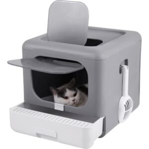 Lettiera Toilette per Gatto Chiusa Cassetta Pieghevole con 2 Porta, adatto a gatti peso a 6kg