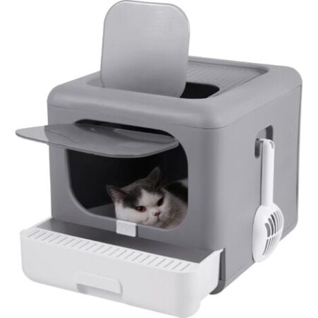 Lettiera Toilette per Gatto Chiusa Cassetta Pieghevole con 2 Porta, adatto a gatti peso a 6kg