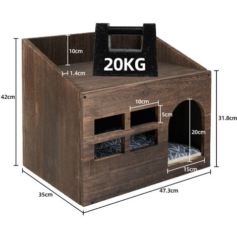 Casetta per gatto interno, cuccia gatto esterno casetta per gatto in legno cuccia per gatto in legno casa per gatti cuccia gatto chiusa con mobili nascosti con cuscino 47 x 35 x 42 cm