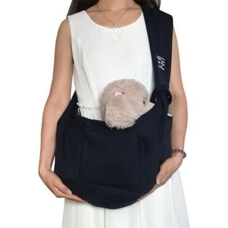 Borsa a tracolla per animali domestici in cotone Borsa a tracolla per cani Viaggi all'aperto Cucciolo di gatto portatile Comoda borsa per il trasporto (Nero)