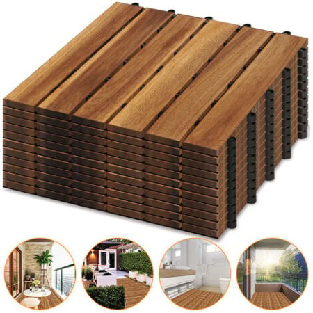Hengda 22 Pezzi Piastrelle in Legno Massiccio di Acacia 30x30cm. Piastrelle da Esterno e Interno per Patio Balcone