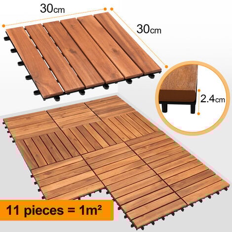 Hengda 22 Pezzi Piastrelle in Legno Massiccio di Acacia 30x30cm. Piastrelle da Esterno e Interno per Patio Balcone
