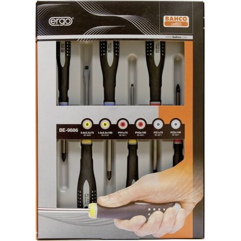 Bahco Ergo Officina e meccanica Kit cacciaviti 6 parti Taglio, Croce Pozidriv, Croce Phillips