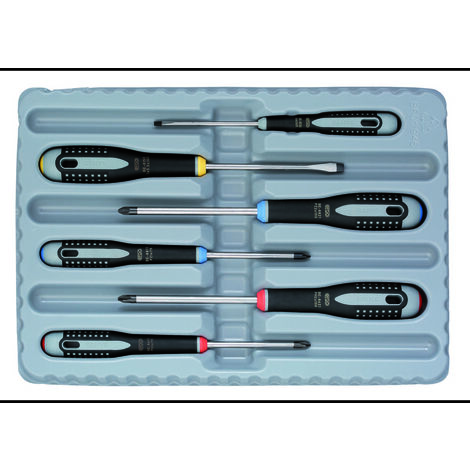 Bahco Ergo Officina e meccanica Kit cacciaviti 6 parti Taglio, Croce Pozidriv, Croce Phillips