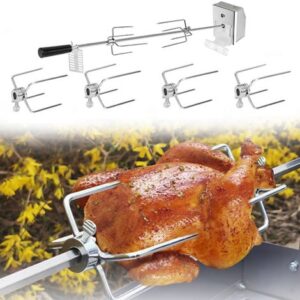 Set di spiedini per barbecue in acciaio inox, 107 cm, con motore, 4 aghi per carne, 220 V – 240 V, girarrosto elettrico, girarrosto HENGMEI