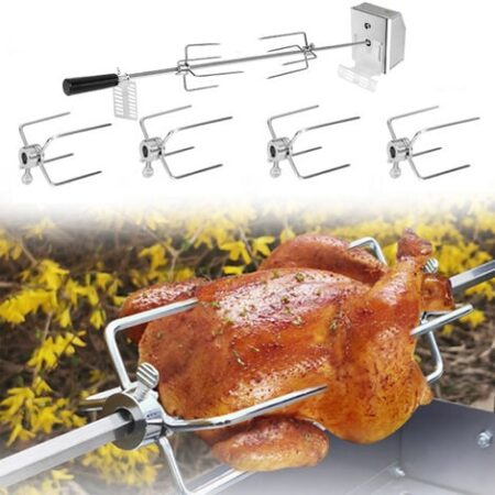 Set di spiedini per barbecue in acciaio inox, 107 cm, con motore, 4 aghi per carne, 220 V – 240 V, girarrosto elettrico, girarrosto HENGMEI