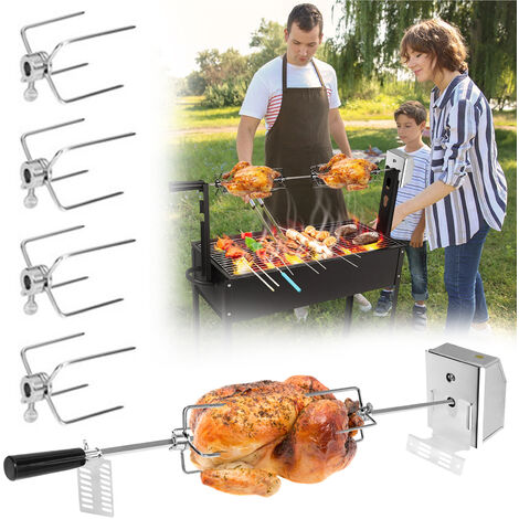 Set di spiedini per barbecue in acciaio inox, 107 cm, con motore, 4 aghi per carne, 220 V – 240 V, girarrosto elettrico, girarrosto HENGMEI