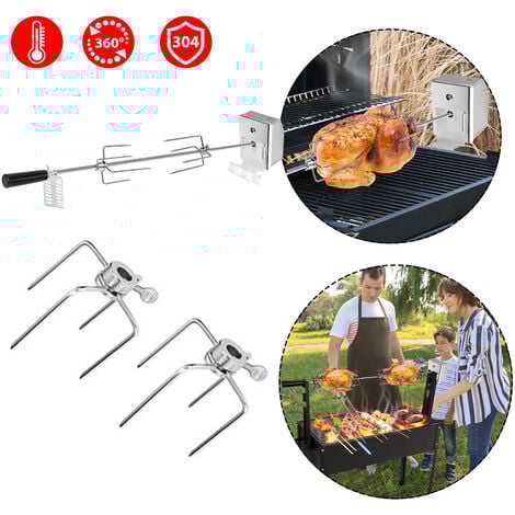 Set di spiedini per barbecue in acciaio inox, 107 cm, con motore, 4 aghi per carne, 220 V – 240 V, girarrosto elettrico, girarrosto HENGMEI