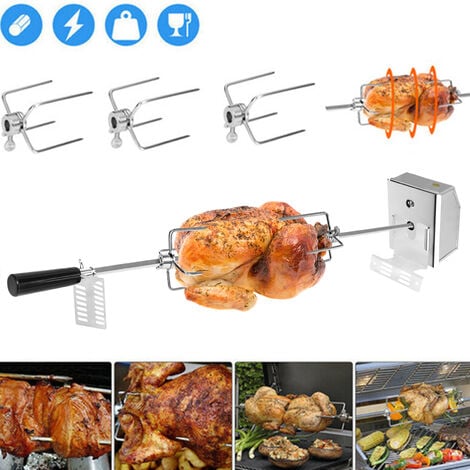 Set di spiedini per barbecue in acciaio inox, 107 cm, con motore, 4 aghi per carne, 220 V – 240 V, girarrosto elettrico, girarrosto HENGMEI
