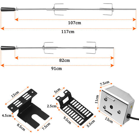 Barbecue elettrici Set di spiedo per carne BBQ in acciaio inox 107cm Morsetto per carne BBQ con motore incl. aghi per carne, 220V - 240V HENGMEI