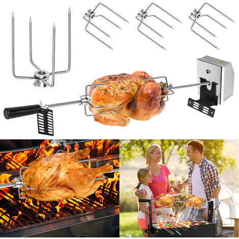 Barbecue elettrici Set di spiedo per carne BBQ in acciaio inox 107cm Morsetto per carne BBQ con motore incl. aghi per carne, 220V - 240V HENGMEI