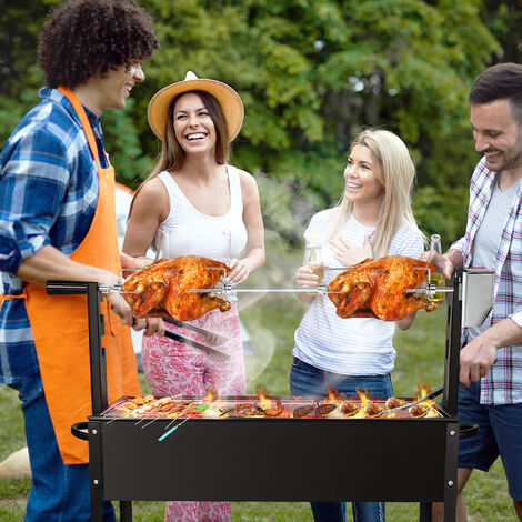 Barbecue elettrici Set di spiedo per carne BBQ in acciaio inox 107cm Morsetto per carne BBQ con motore incl. aghi per carne, 220V - 240V HENGMEI