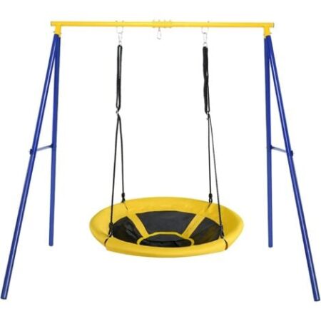 COSTWAY Struttura di Metallo per Altalena, Struttura ad A Resistente per Altalena, con Paletti e 2 Modi per Appenderla, Capacità di Peso 200kg, Ideale per Attività Interne ed Esterne (Blu e Giallo)