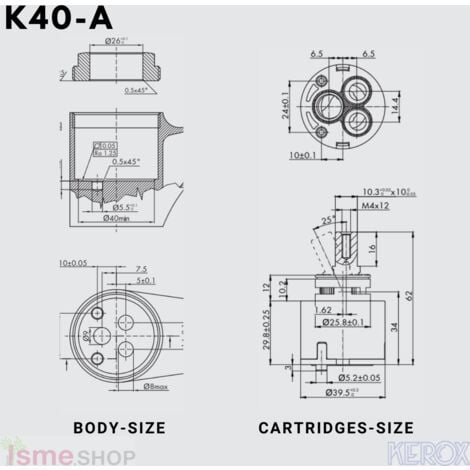 480036 Schläfer  Cartuccia Rubinetto Miscelatore 40mm, Cartuccia di Ricambio in Ceramica con 2 Piedini, Per Rubinetti Miscelatori Monocomando di Cucina, Bagno, Doccia e Vasca