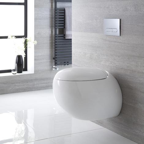 Hudson Reed Langtree Sanitario WC Ovale Sospeso con Sedile Copri Water Soft-Close – 350 x 420 x 590 mm