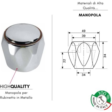 Schläfer 4502816  Pomolo, Manopola per Gruppo Rubinetto Lavello, Kit Ricambio Rubinetto Bagno e Cucina Universale, Coppia Maniglia in metallo CALDO e FREDDO con Vitoni Meccanici 1/2" G - diam 20mm