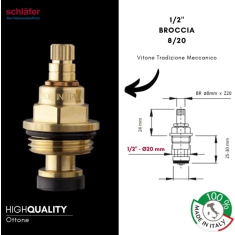 Schläfer 4502816  Pomolo, Manopola per Gruppo Rubinetto Lavello, Kit Ricambio Rubinetto Bagno e Cucina Universale, Coppia Maniglia in metallo CALDO e FREDDO con Vitoni Meccanici 1/2" G - diam 20mm