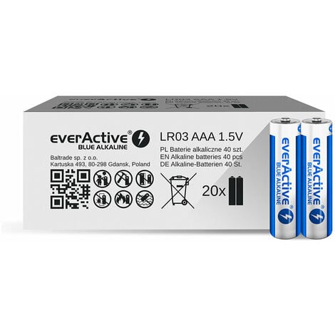 Batterie alcaline everactive alcaline blu lr03 aaa - scatola di cartone - 40 pezzi, edizione limitata