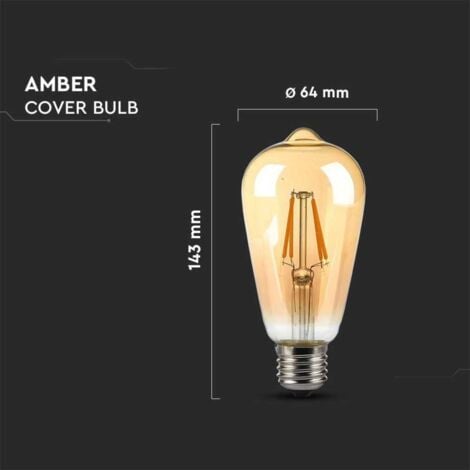 V-TAC VT-1964 Lampadina LED 4W filamento ambrato E27 ST64 vintage luce bianco caldo 2200K - 214361